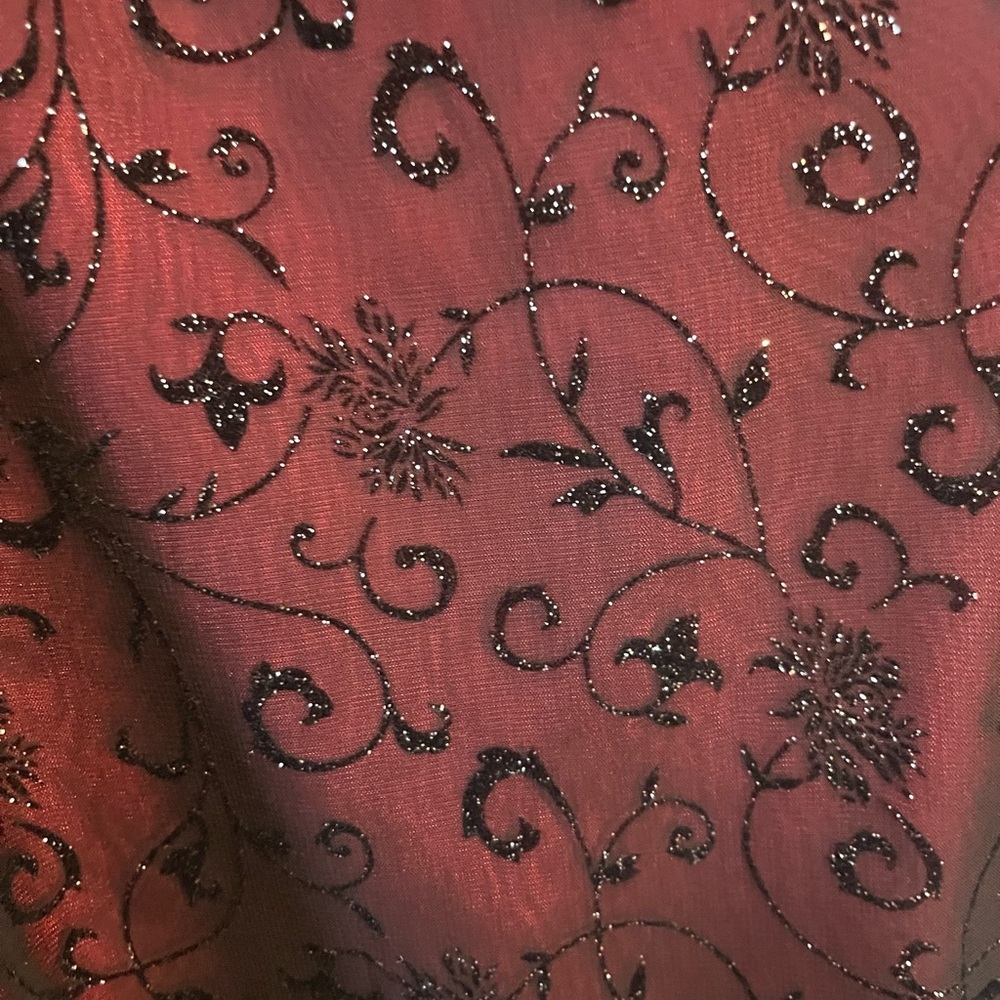 NWT Betsy & Adam Y2K sheer velvet burnout floral burgundy glittery formal dress - Picture 4 of 13